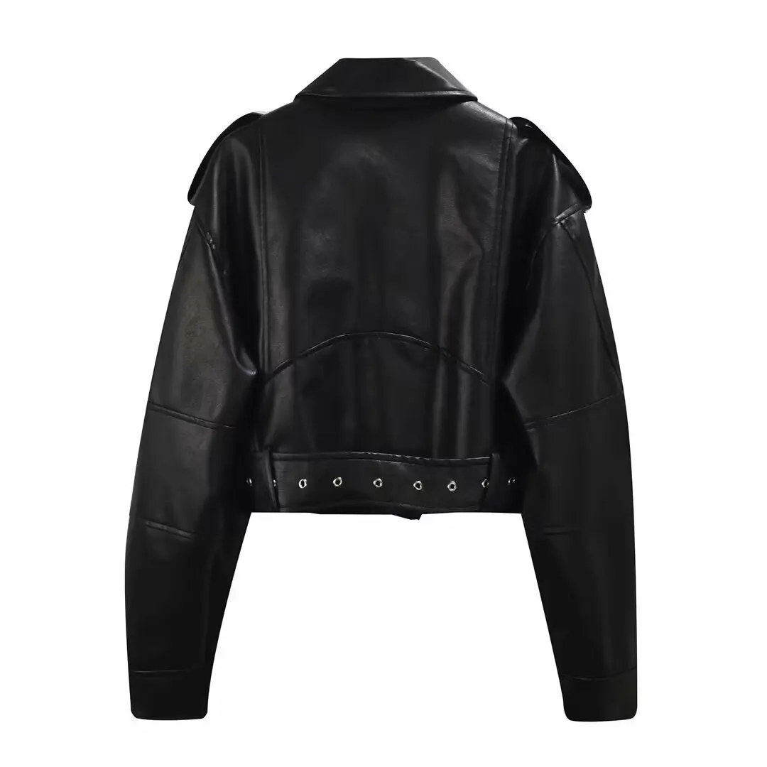 European and American style fashion all-match lapel black leather jacket for women spring and autumn motorcycle style leather ja