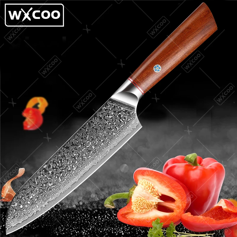 

WXCOO 8-inch Professional Japanese Kitchen Knife Fruits Slicer Santoku Cutter Damascus Steel Chef Knife Forged Meat Cleaver