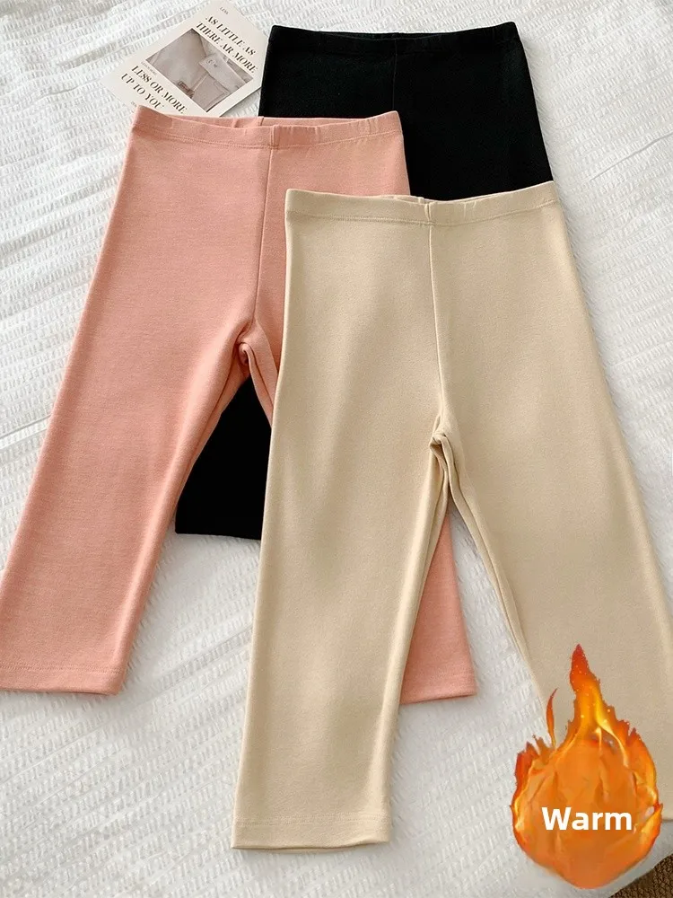 

Thiened High-Waist Fce Lined Seven-Foot Pants Women's Winter Warm Trousers Pure Color Base Layer Pants Slim Fit Autumn P...