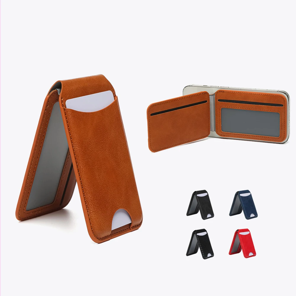 

Leather Magsafe Card Holder Wallet For Men Women Fashion Short Bifold Slim Magnetic Card Case For iPhone 12/13/14/15/16 Stand