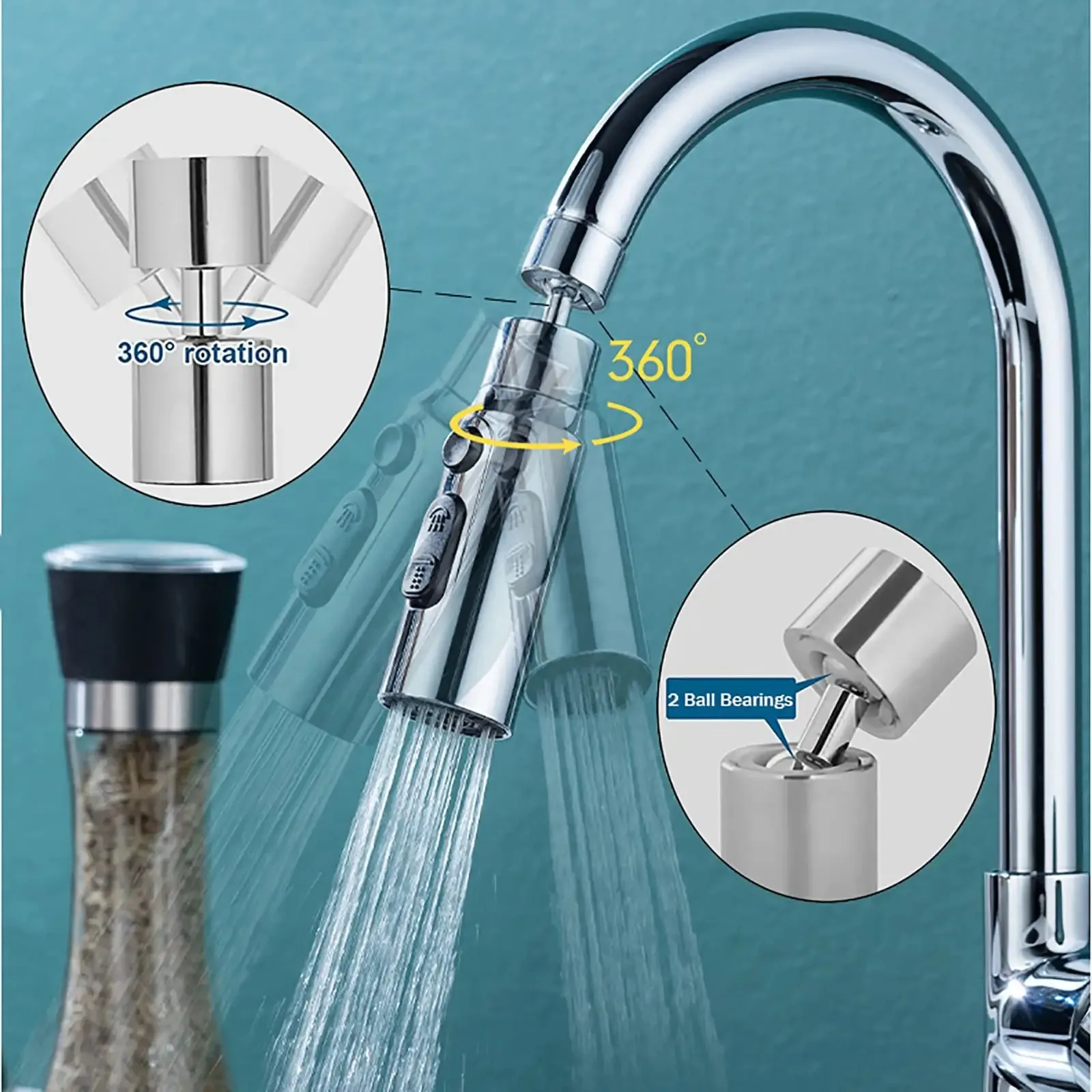 Kitchen Faucet Aerator Faucet 3 Modes Bathroom Anti-splash Sprayer Kitchen Taps Anti-Splash Tap Booster Shower Filter Tools