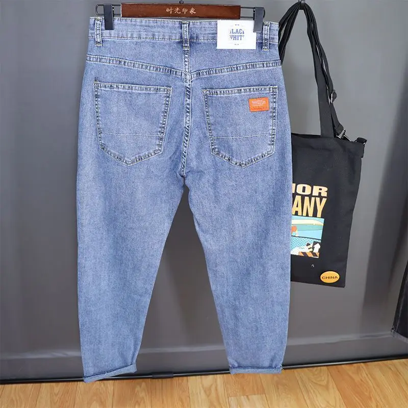 Jeans estilo coreano masculino, calça jeans lápis, jeans casual de namorado, moda Harajuku, marca de luxo, nova, primavera, outono, 2022