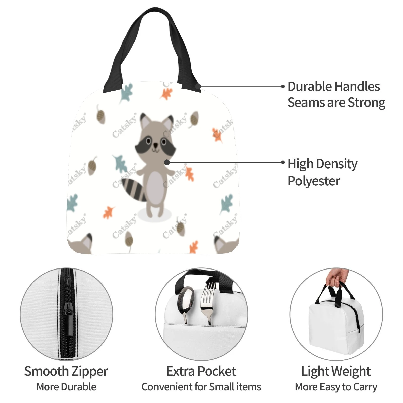 Raccoon Pattern Portable aluminum foil thickened insulated lunch bag meal bag printed waterproof insulated lunch tote bags