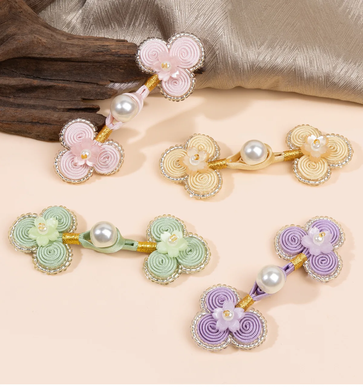1pcs Cherry Blossom Pearl Handmade Frog Button, Chinese Traditional Knot Clasp for Qipao Hanfu Tang Suit Sewing Fastener