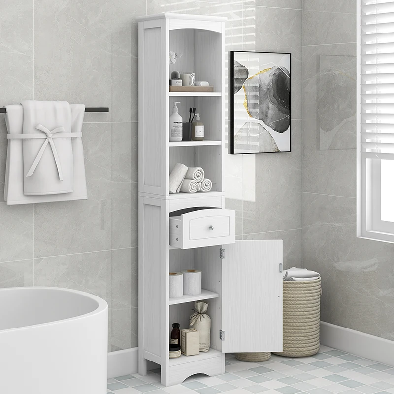 3Colors Tall Bathroom Cabinet, Freestanding Storage Cabinet with Drawer, MDF Board, Adjustable Shelf