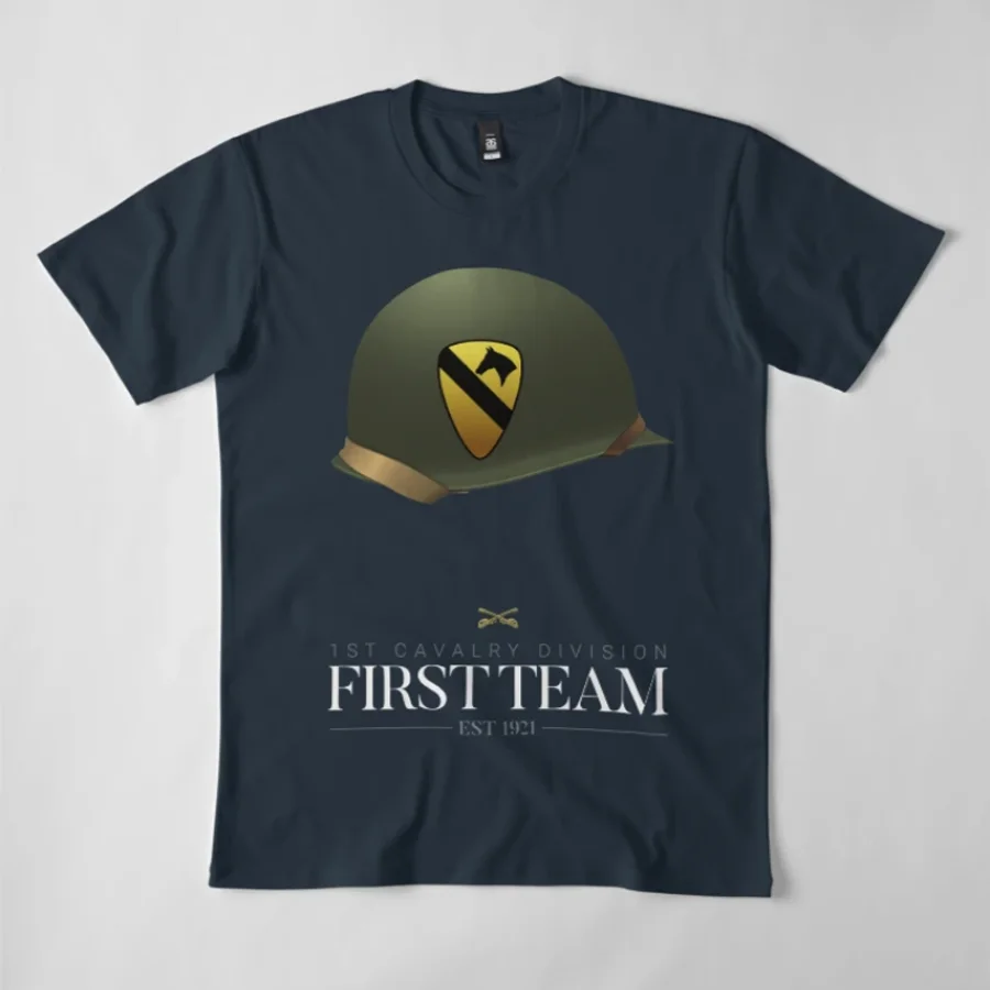 First Team - US Army 1st Cavalry Division T-Shirt 100% Cotton O-Neck Summer Short Sleeve Casual Mens T-shirt Size S-3XL