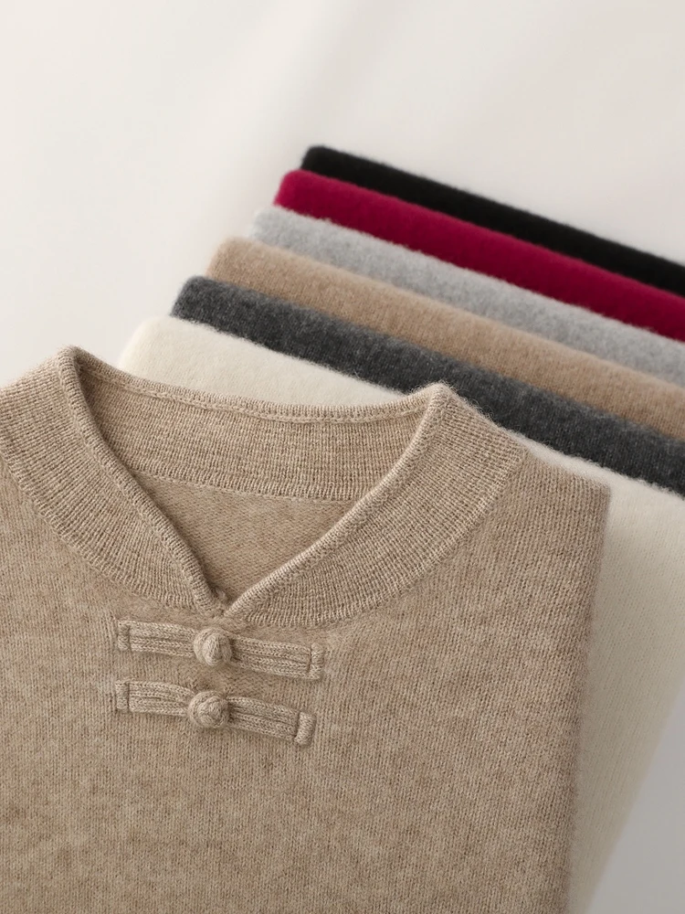 

Мужской свитер в китайском стиле на осень-зиму, повседневный свободный пуловер из 100% мериносовой шерсти, толстый, мягкий, теплый, винтажный, мужская одежда, топы