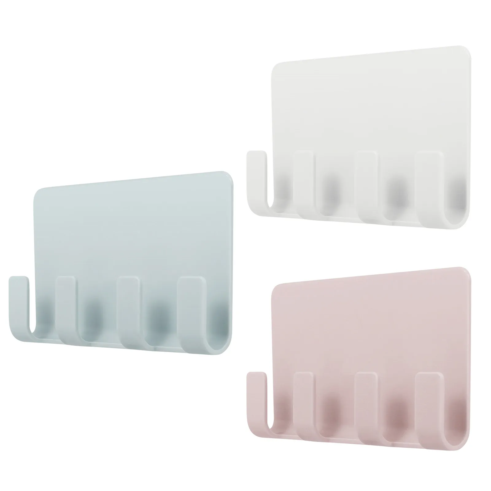 3Pcs Self-Adhesive Wall Storage Rack 4 Hooks Wall Mount Organizer for Keys Bags Phone Charging Holder Plastic Seamless Holder