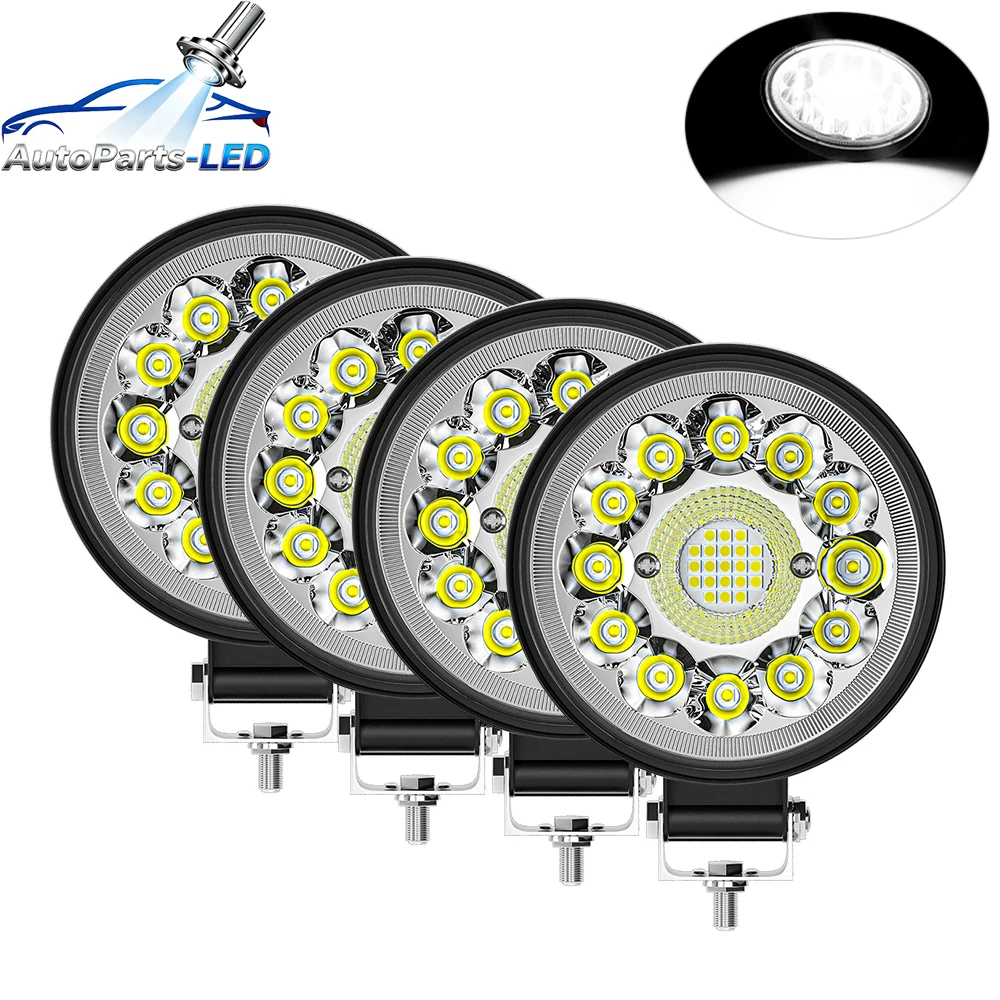 

4pcs Car Round LED Work Light 4-inch 33LED Front Driving Lamp Flood Spot Combo Beam 12-24V Waterproof Off-Road Driving Lights