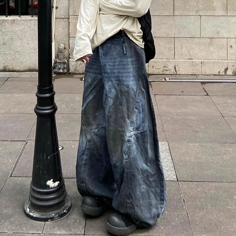 American Vintage New Fashion Men's Blue Casual Trendy Cool Simple Basic Oversized Cargo Jeans Pants Male Denim Trousers Clothes