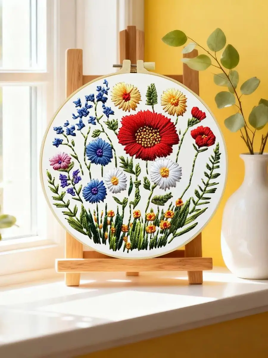1 Stück 20X20CM/15X15CM 7,87/6,3 Zoll Blumen-Stickerei-Starter-Kit DIY-Kit DIY-Stickerei-Set Handarbeiten Nähkunst Heimdekoration – Detail 6