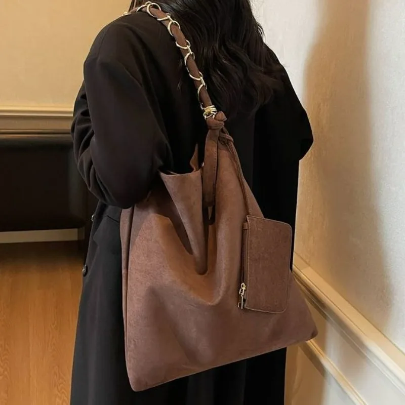 Large Capacity Underarm Tote Bag Spring and Fall New Chain Bucket Bag Niche Suede Texture Women's Handbag High Appearance Level