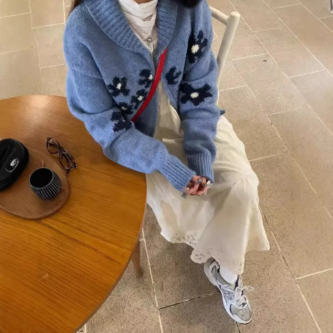 เสื้อคาร์ดิแกนไหมพรมผู้หญิง สไตล์ลำลอง แจ็คเก็ตไหมพรมติดซิป แต่งผ้าแจ็คการ์ด แขนยาว ปกพับได้ ทรงหลวม เหมาะสำหรับใส่ทำงาน ฤดูใบไม้ร่วง 2025