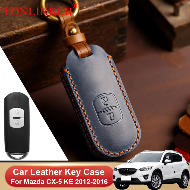 TONLINKER Car Dedicated Leather Key Case For Mazda CX-5 KE CX5 KF CX 5 2012-2019 2020 Holder Shell Remote Keychain Accessories