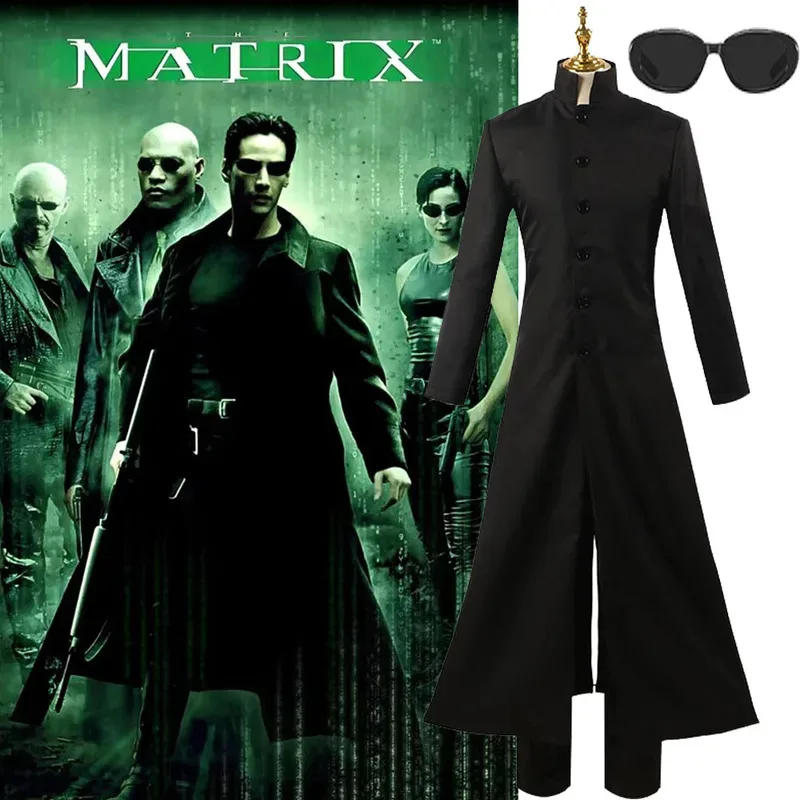 

The Matrix Neo Cosplay Costume Movie Neo Trench Black Coat Uniform Cosplay Costume Adult Women Men Halloween Party Costume