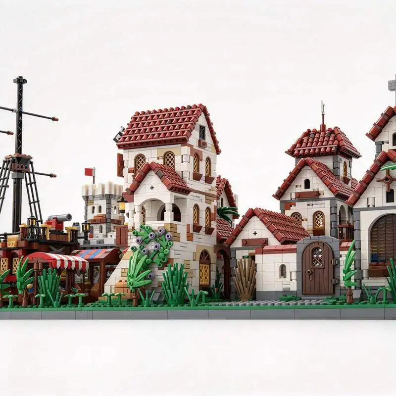 17268PCS Ultimate Pirate Harbor Lighthouse Village Ship Scene Model Custom Creative Building Blocks DIY Assembly Toy Display