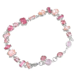 Elegant Sweet Pink Crystal Bangle Simple Rhinestone Beads Bracelets Wristband Adjustable Women Bangle Statement Jewelry