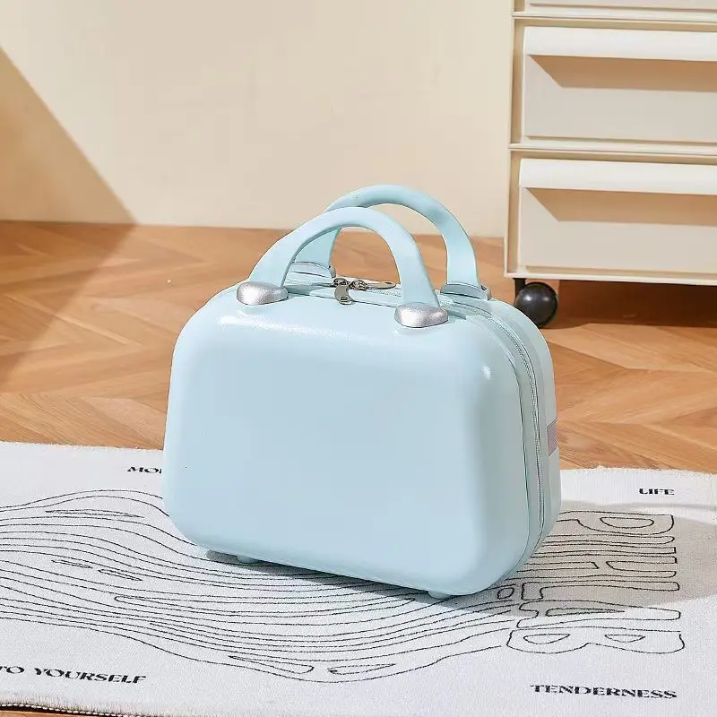 

14 Inch Portable Carry-on Hand Makeup Box Candy Color Contrast Storage Box Travel Mini Carrier Suitcase Simple Luggage for Women