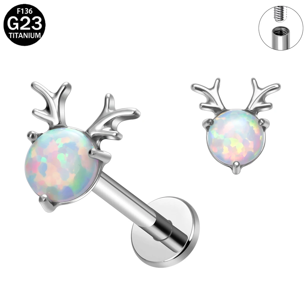 

ASTM F136 Titanium Ear PIERC Deer shape Marquise CZ Paved Top Earrings Threaded Labret Ear Stud Tragus Lip Body Piercing Jewelry
