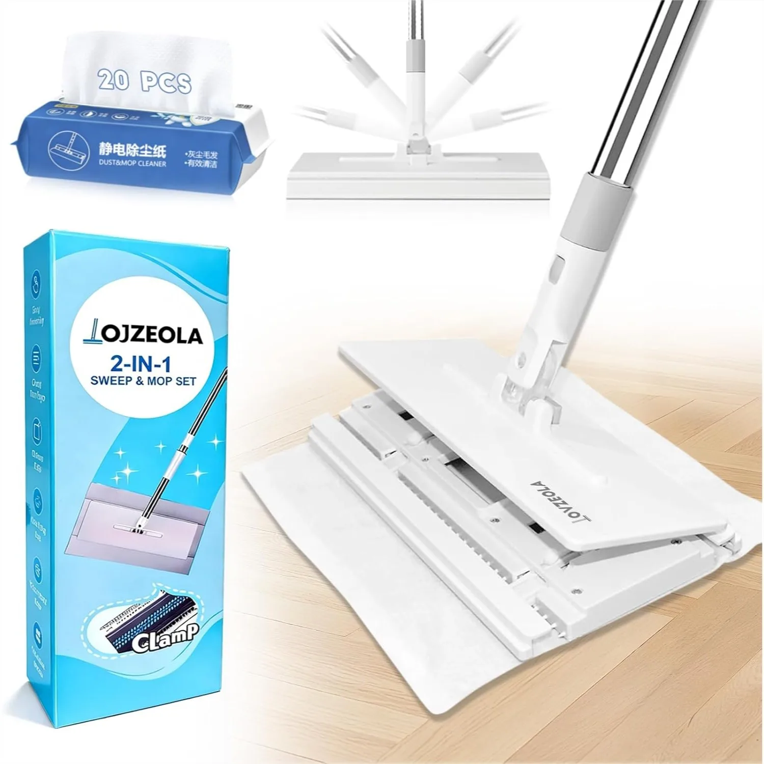 

Snap Grip Mini Mop with 20 Dry Pads, Hands-Free Pad Change, 50-Inch Pole for Hardwood & Tile Floor Cleaning