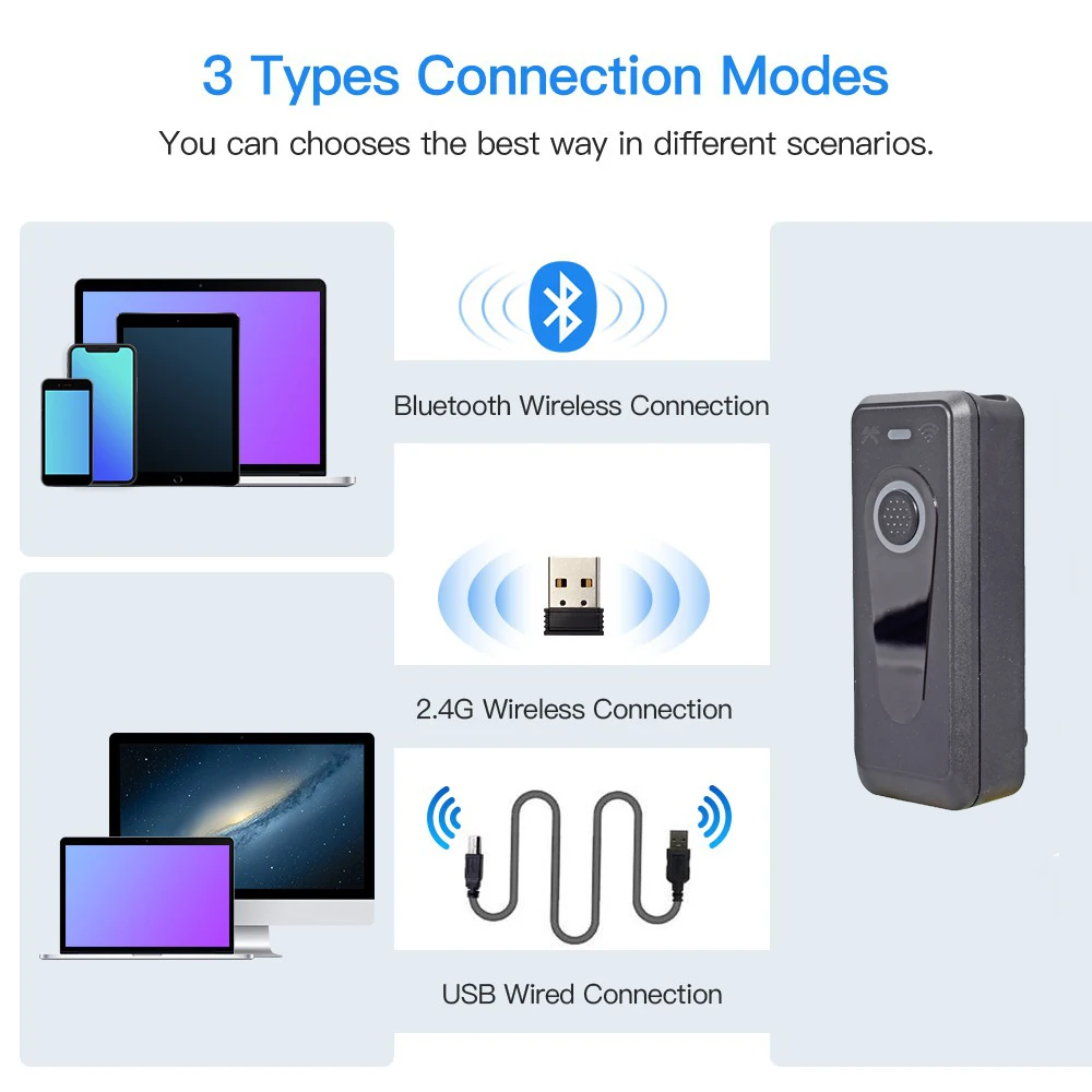 Imagem -03 - Portátil Pequeno Barcode Scanner Handheld sem Fio Bluetooth 1d 2d qr Reader para Android Ipad