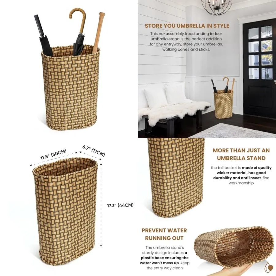 

Umbrella Holder Entryway Umbrella Stand Indoor Entryway 6.7x17.3 Wicker Umbrella Bucket Basket Narrow Tall Umbrella Storage Bin