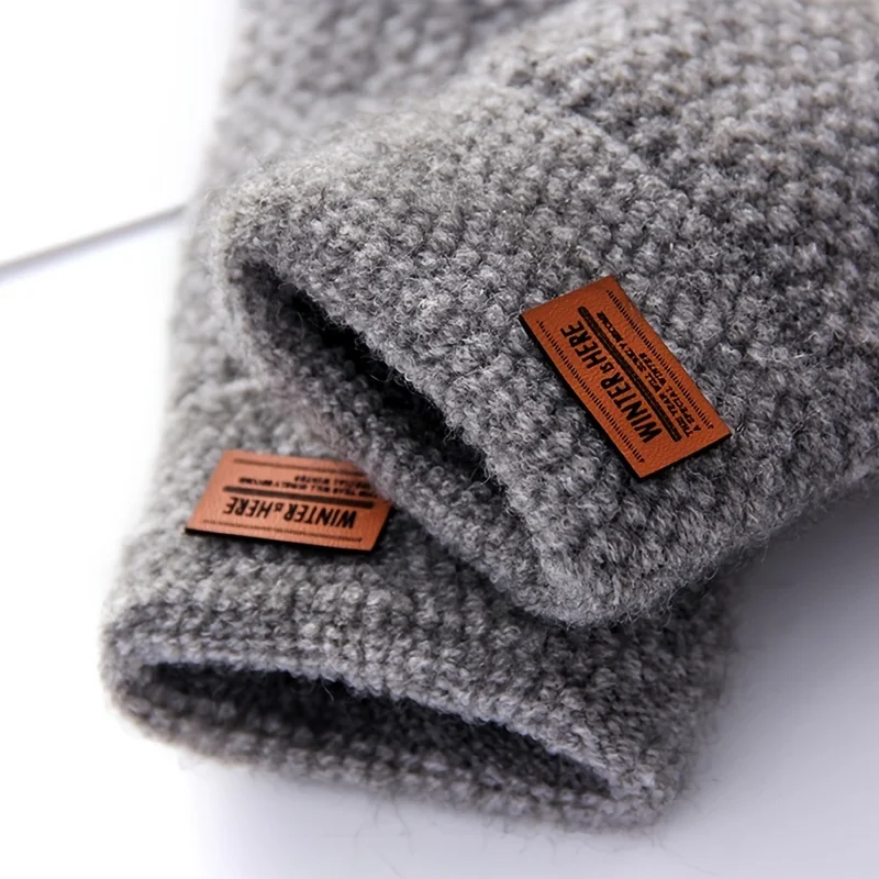 1 ペアメンズ冬用手袋ソフトソリッドカラー全指高弾性滑り止め保温厚みのあるレギュラーフィットサイクリンググローブ