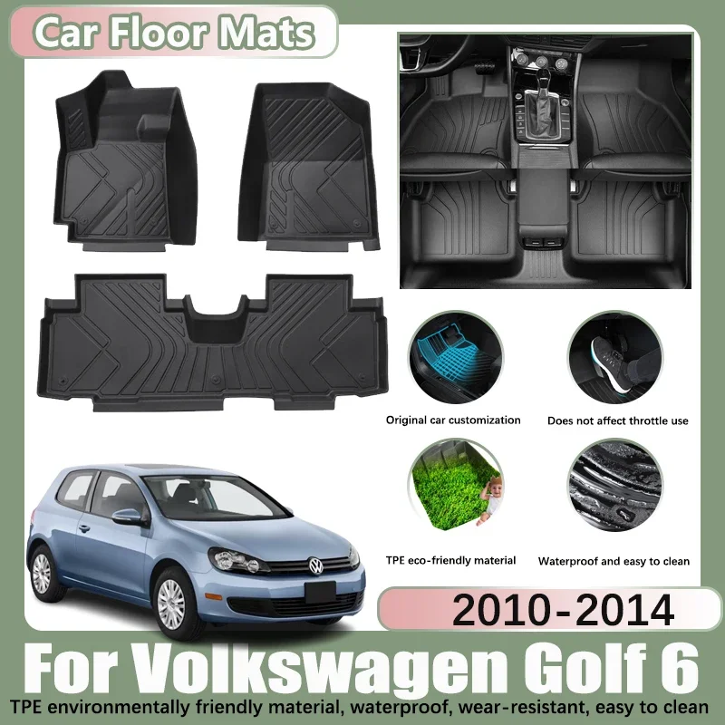 LHD Car Floor Mat for Volkswagen VW Golf 6 Mk6 5K 2010-2014 2011 2012 2013 TPE Car Waterproof Foot Pads Custom Liner Accessories