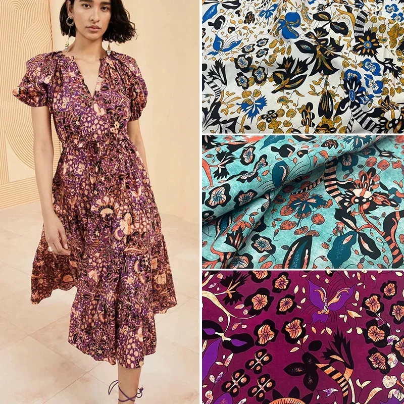 Poplin Cotton Printed Fabric Fashion Runway Women's Dress Polyester Satin for Sewing Material Cloth Diy Per Meter