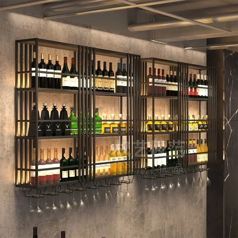 Wine bar counter Wine cabinet Luminous creative wall hanging Wall glass Winery music Dining bar Wine rack Loft industrial