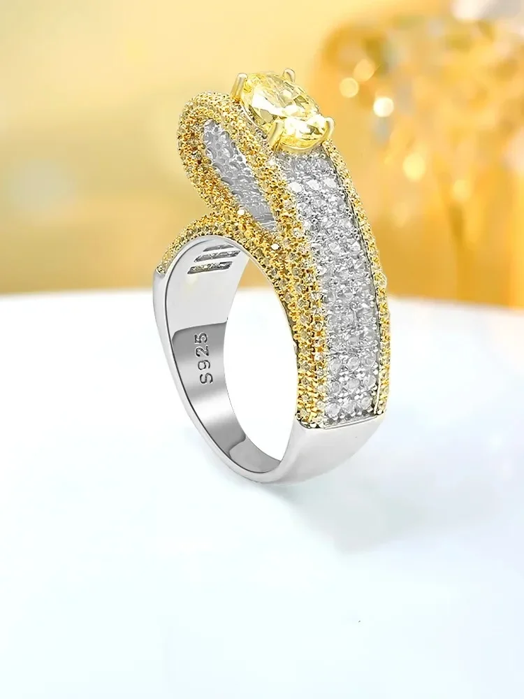 

Karloch S925 Sterling Silver High Carbon Diamond Oval Ring for Women with Exaggerated Personality in Europe and America