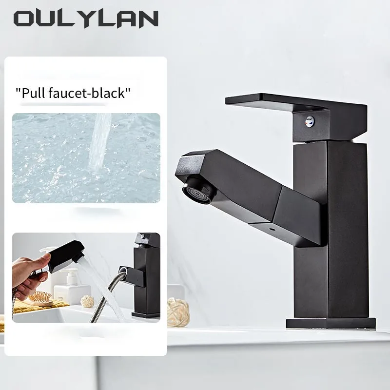 

Oulylan Basin Sink Bathroom Faucet Countertop Mounted Hot and Cold Basin Mixer Faucet Matte Black Pull-out Faucet Basin Faucet