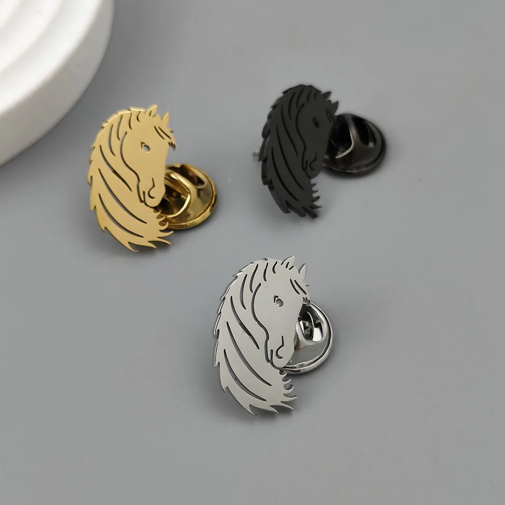 Gemelos de acero inoxidable huecos con diseño de caballos, disponibles en colores oro, plata y negro, para camisa de vestir de negocios para hombre