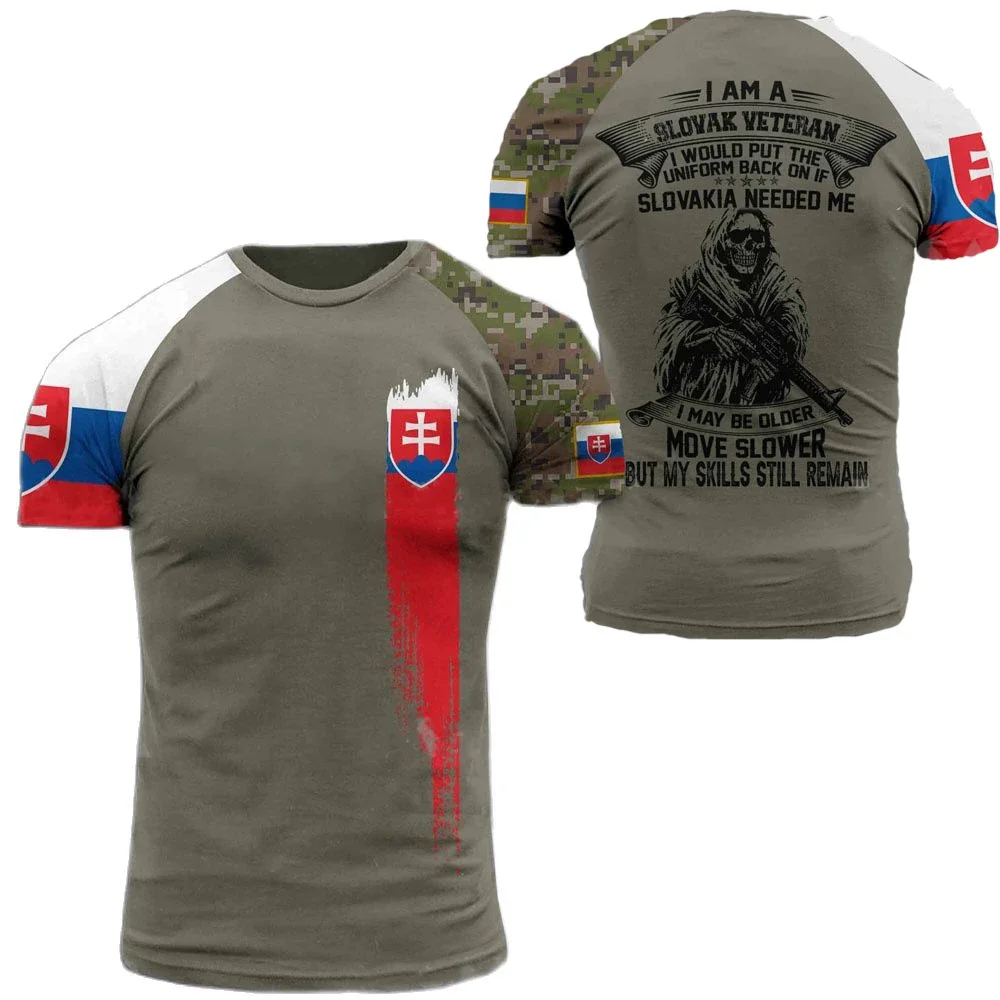 

Veterans Slovak Army Soldiers Flag 3D Print Men T-shirt Daily Outdoor Sports Fitness Quick Dry Breathable Casual Street Clothing