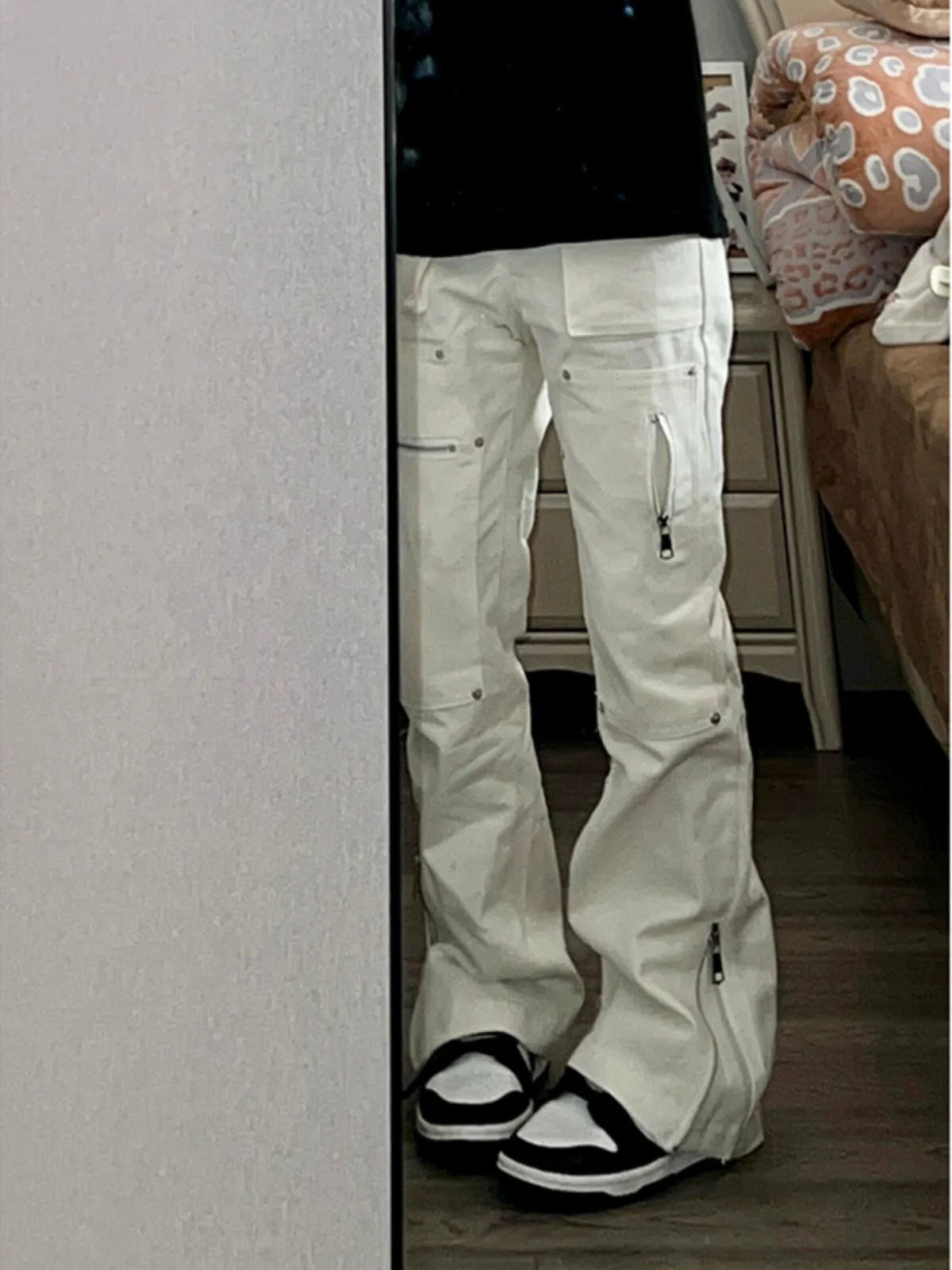 

Trendy Youth Workwear Pants Men's American High Street Vibe Straight Leg Double Knee Zipper Multi-Pocket Functional Style