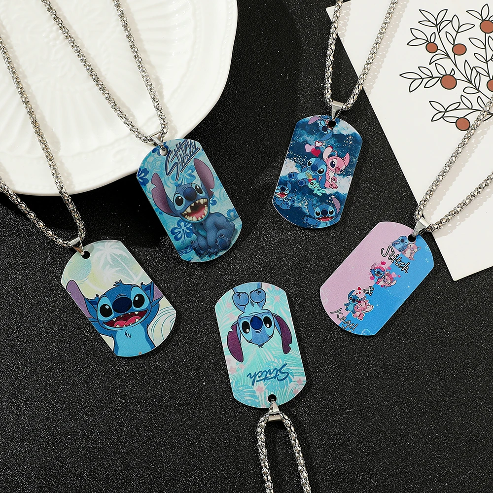 Disney Cartoon Cute Stitch Necklace Ohana Means Family Stainless Steel Pendant Necklace Classic Jewelry Accessory Gifts