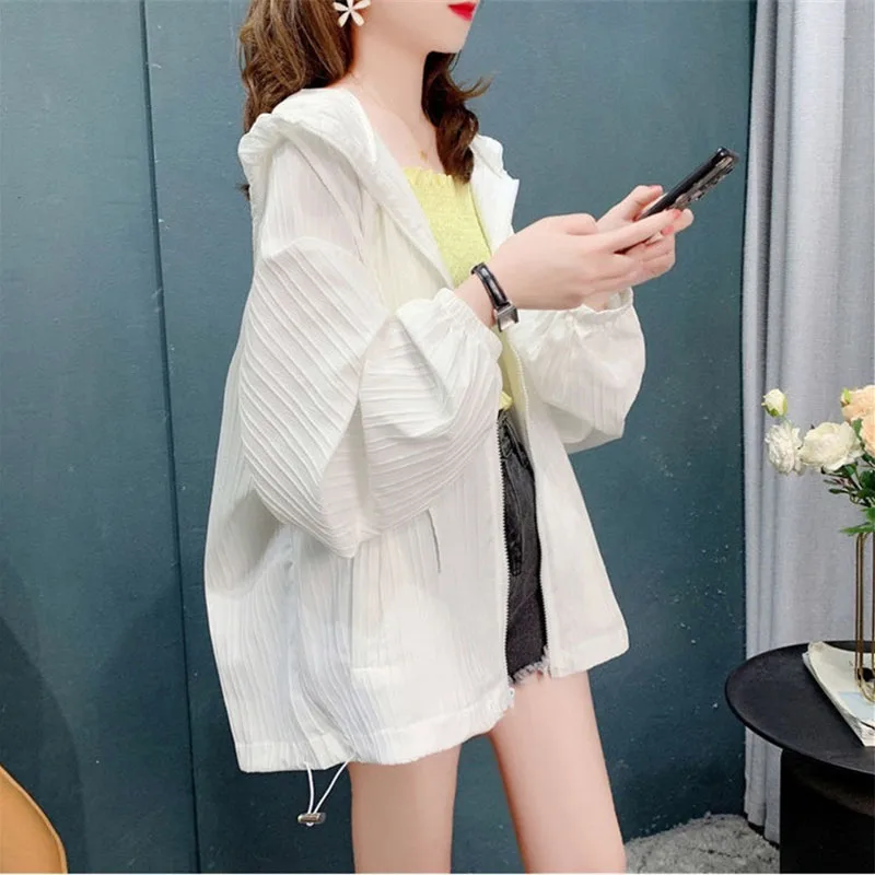 Hooded Sun Protection Clothing Female Loose Casual Thin  Women's Coat Jacket 2023 New Summer UV Zipper Outerwear