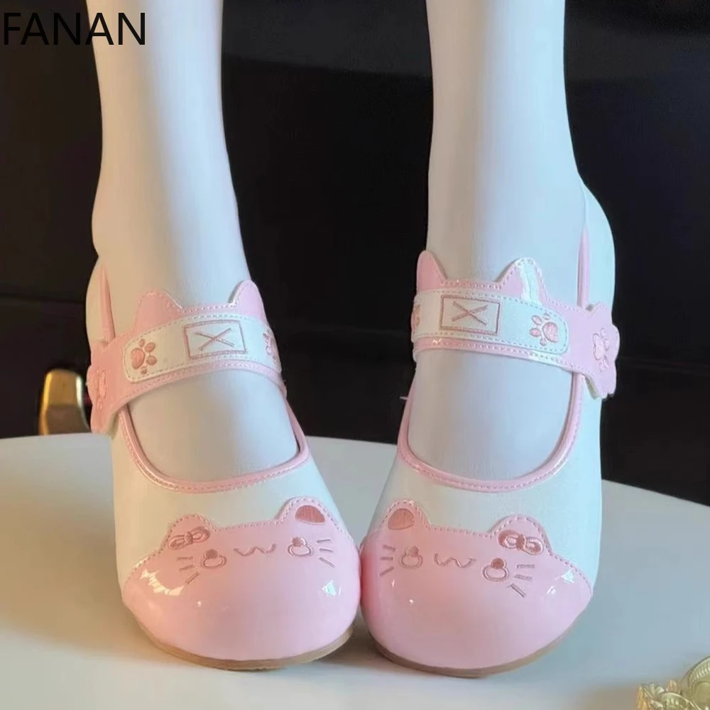 

Новинка 2023 года, женская обувь на платформе Kawaii Lolita, милые женские туфли Мэри Джейн на плоской подошве с круглой головкой, повседневные милые туфли-лодочки на высоком каблуке