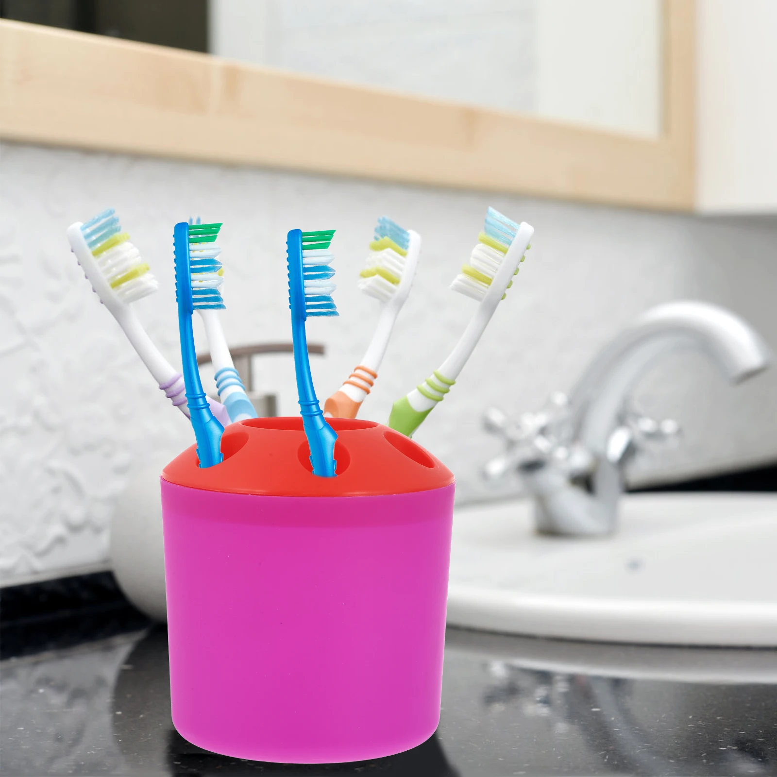 

Toothbrush Holder Toothpaste Stand Multifunctional Organizer Container Plastic Storage Solution for Bathrooms Countertop