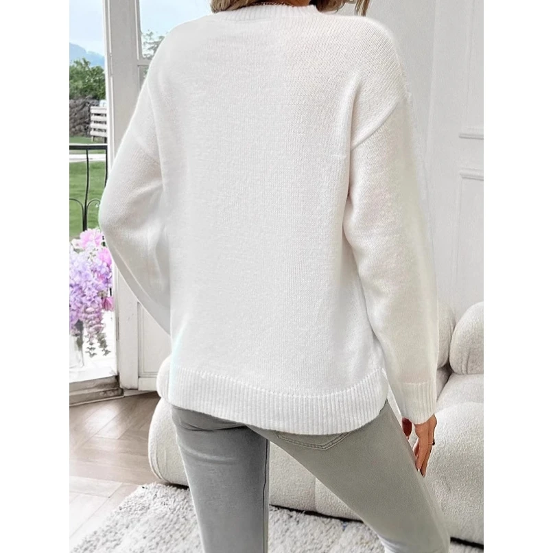 الرجعية طويلة Sve محبوك سترة جولة Ne البلوز العلم تصميم الخريف الشتاء المرأة الراقية الشعور أعلى فضفاضة تناسب Sle #4