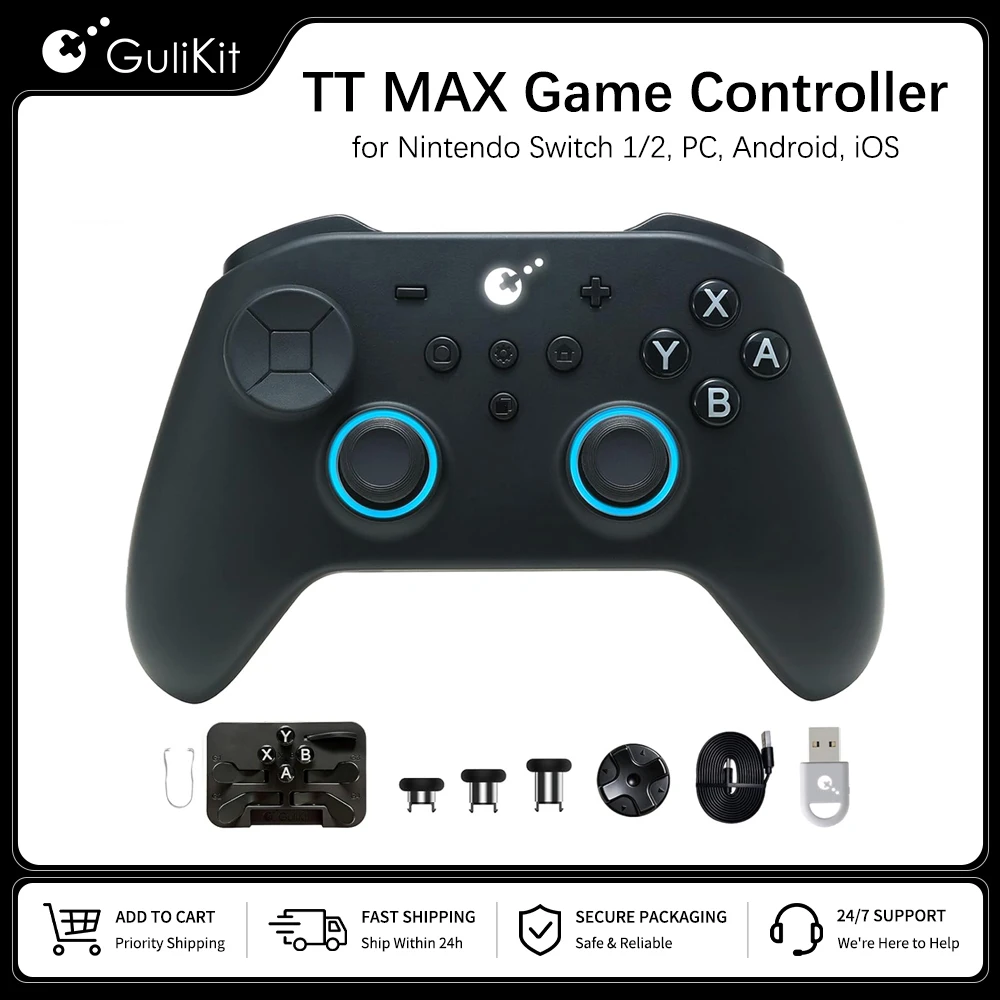 GuliKit TT Max with Tension Adjustable TMR Joysticks Wireless Controller for PC Windows Android iOS Support Switch 1/2 Wakeup