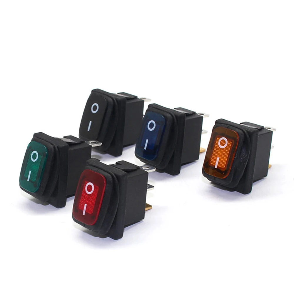 50PCS KCD1 Waterproof Type Rocker Push Button ON-OFF LED Light Plastic Rocker Toggle Switch with 3Pin Terminal 6A250VAC