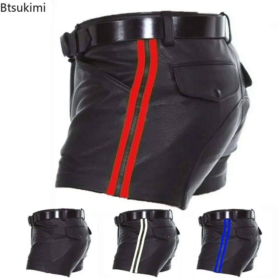 

New PU Leather Pants Men's Fashion Casual Shorts Summer Trend Streetwear Cool Motorcycle Leather Pants Punk Style Shorts for Men