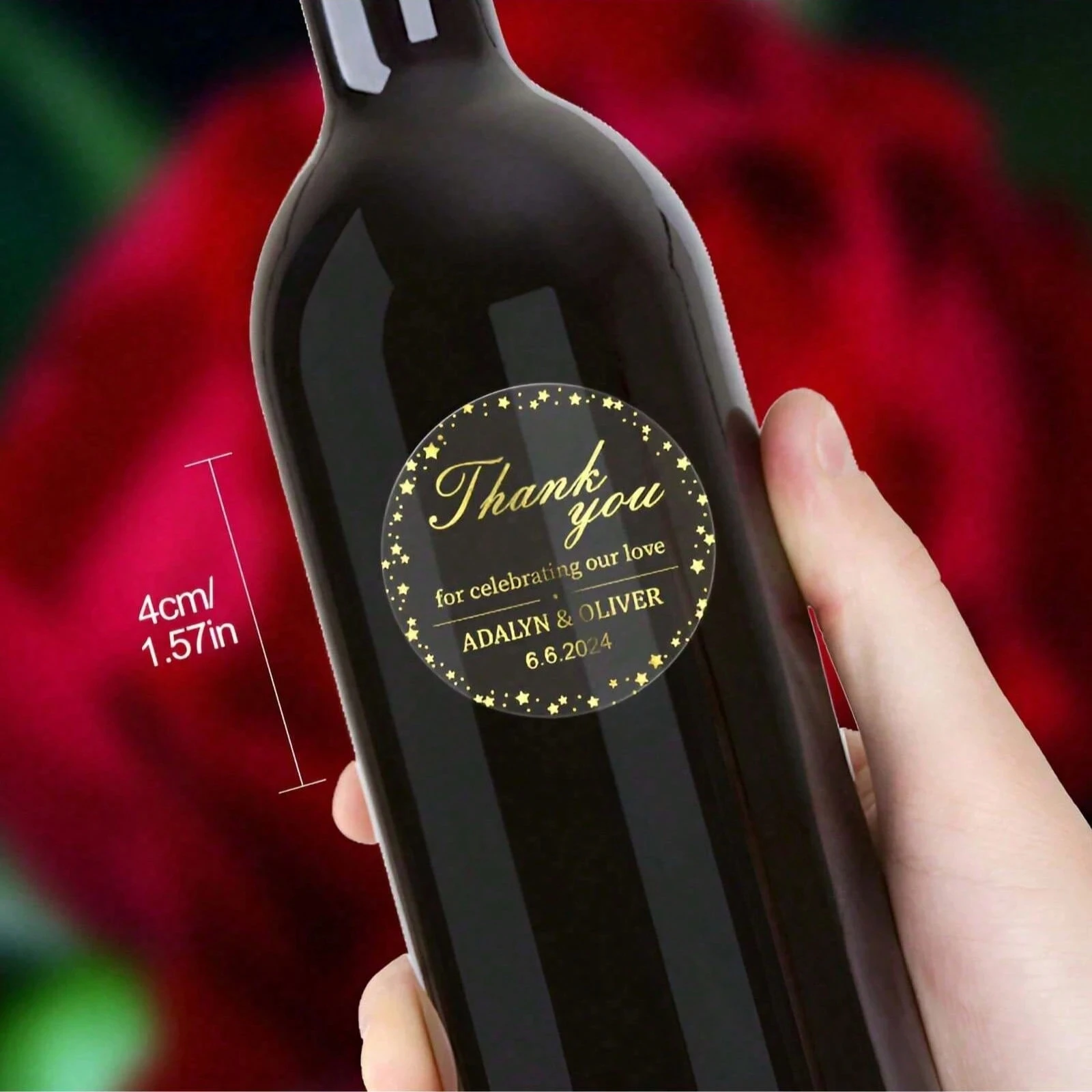 ملصقات مقاومة للماء شفافة مخصصة 4 سم مع نجوم ذهبية لحفلات الزفاف، أختام شكر مستديرة مخصصة لاستحمام الزفاف #2