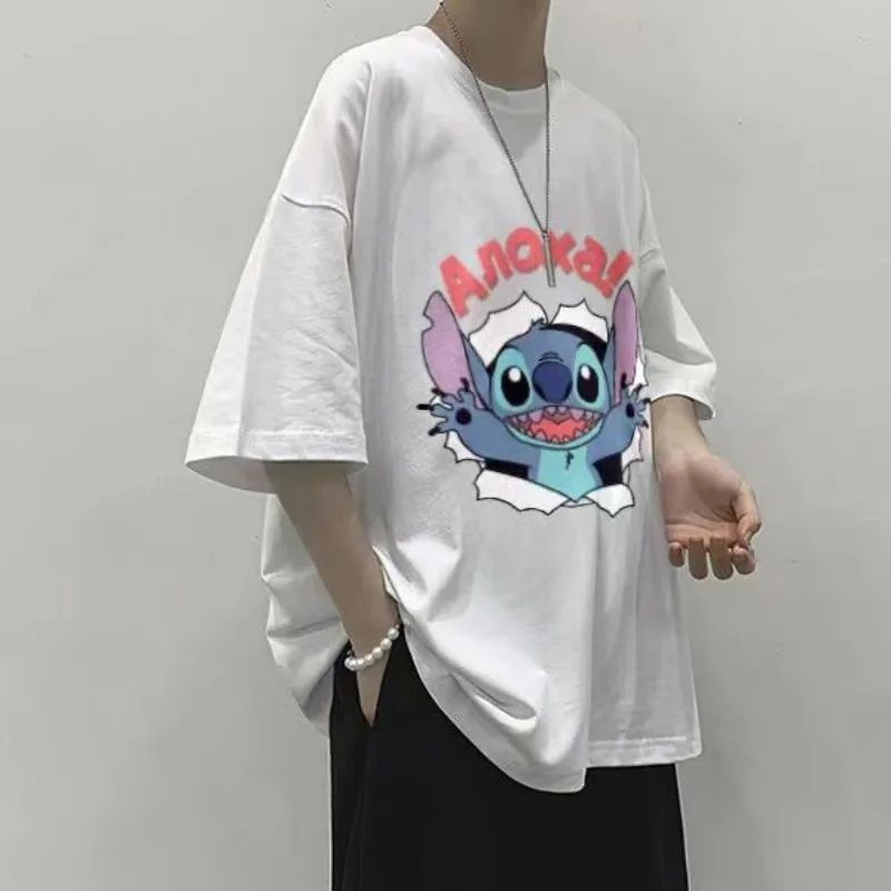 ديزني كارتون ليلو وستيتش القطن الخالص للأولاد صيف جديد متعدد الاستخدامات طباعة Ins العصرية فضفاضة خمس نقاط نصف كم