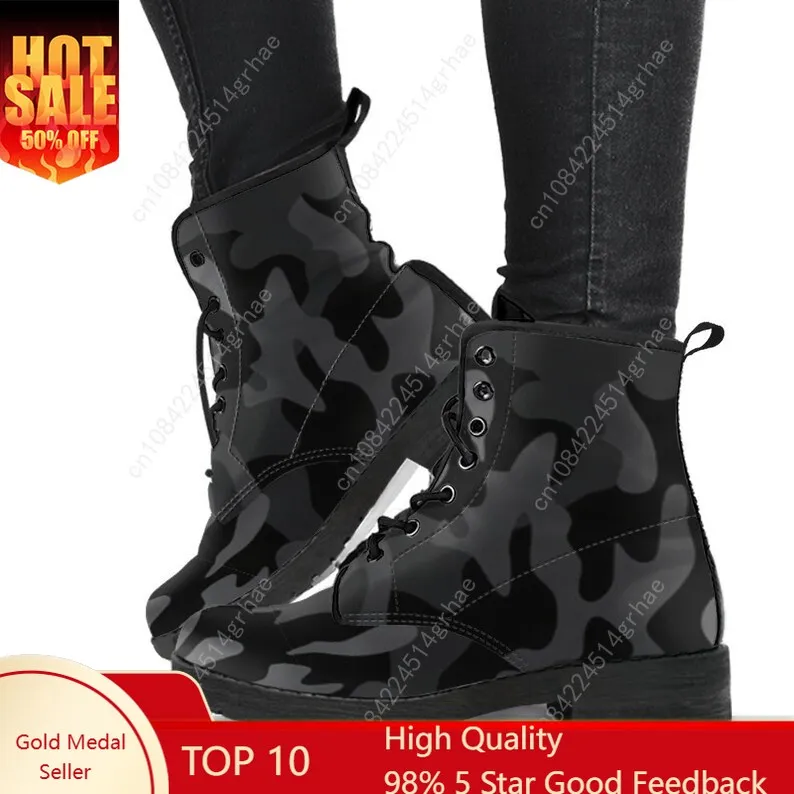 Black Camouflage Leather Boots / Camo Handcrafted Custom Print Boots / Camouflage Men's Women's Winter Boots