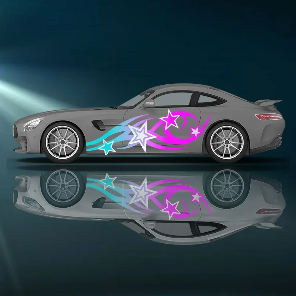

Colorful Flame Lines, Stars Car Vinyl Wraps Decal Self-adhesive PVC Sticker Suitable for Trucks SUV Decoration Auto Accessories