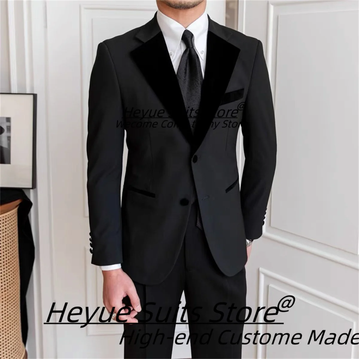 Ternos de casamento formais pretos masculinos, lapela entalhada, snoking do noivo, traje masculino Blazes, ajuste fino, high-end, elegante, conjuntos 2 pcs