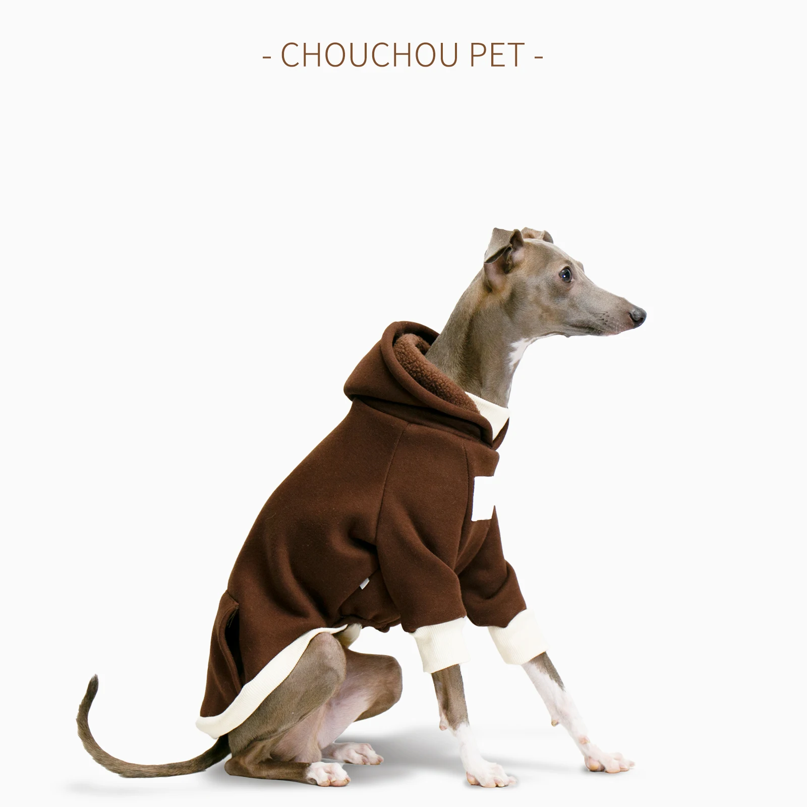 Italian Greyhound spring new hooded brown sweatshirt plus velvet warm pet sportswear Whippet Bedlington Terrier