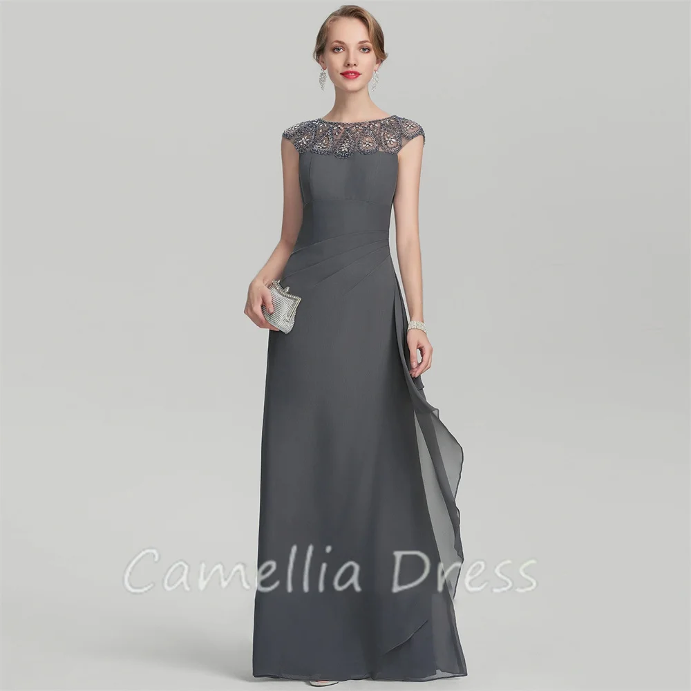 Classic Scoop Neck Mother Of The Bride Dress A-line Floor-Length Chiffon Beading Formal Dresses Vestidos Mae Da Noiva Casamentos